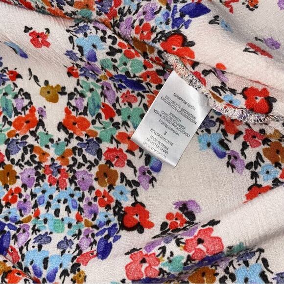 Democracy blouse top floral print boho bubble sleeve Lace V-neck SZ SM Aztec - Picture 9 of 10